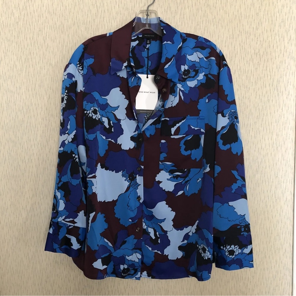 Who What Wear Peony Passion Floral Womens Blouse Medium Button Up Size M NEW